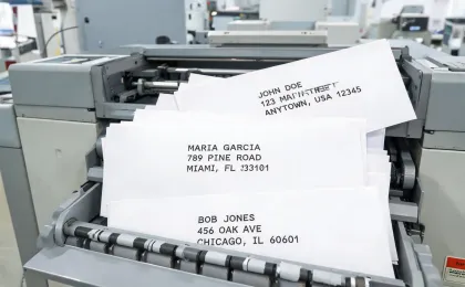 Direct mail panels exiting personalization printer