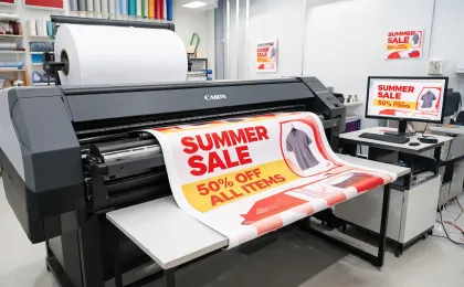 Signage studio with wide format printer