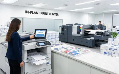Corporate print center with secure release printers